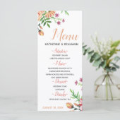 Peach floral Modern Wedding Menu Menükarte (Stehend Vorderseite)