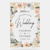 Peach Floral Muslim Wedding Welcome Frosted Acrylschild (Vorderseite)