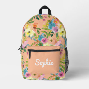 Peach Floral Muster Personalisiert Girlaname Bedruckter Rucksack