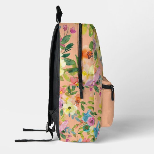 Peach Floral Muster Personalisiert Girlaname Bedruckter Rucksack (Links)
