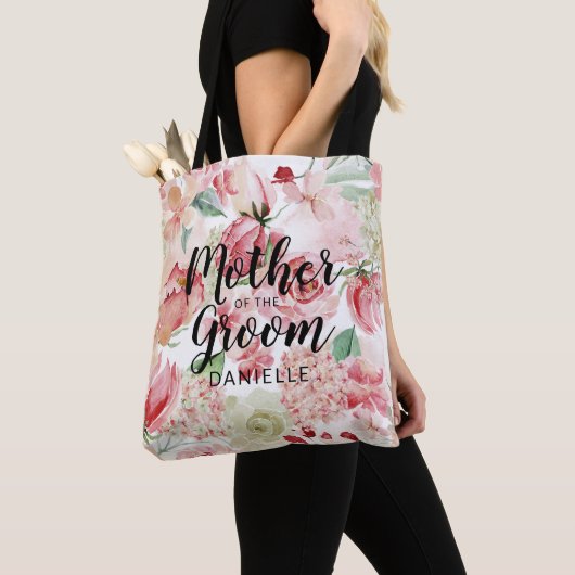 Peach floral Mutter des Bräutigams Mit Monogramm Tasche (Von Nahem)