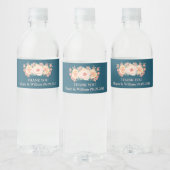 Peach floral Navy Blue Custom Water Flasche Label Wasserflaschenetikett (Flaschen)