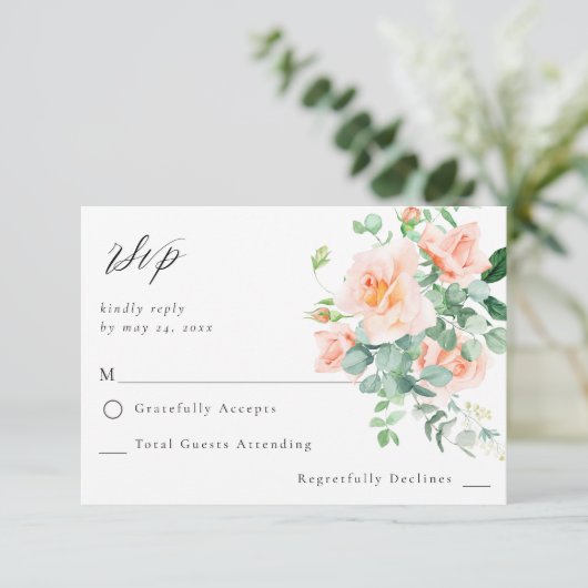 Peach Floral no Meal UAWG V3 RSVP Karte (Stehend Vorderseite)