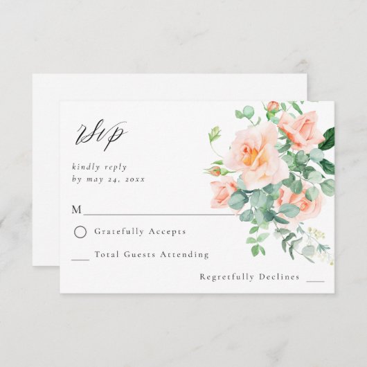 Peach Floral no Meal UAWG V3 RSVP Karte (Vorne/Hinten)