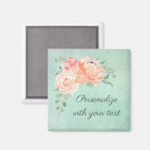 Peach Floral on Aqua Hintergrund mit Ihrem Text Magnet (Vorderseite/Rückseite)