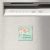 Peach Floral on Aqua Hintergrund mit Ihrem Text Magnet (In Situ (Geschirrspüler))