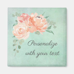 Peach Floral on Aqua Hintergrund mit Ihrem Text Magnet
