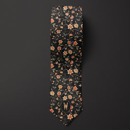 Peach Floral on Black Neck Tie Krawatte