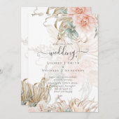 Peach Floral Pampas Grass BOHO Einladung Hochzeit (Vorne/Hinten)