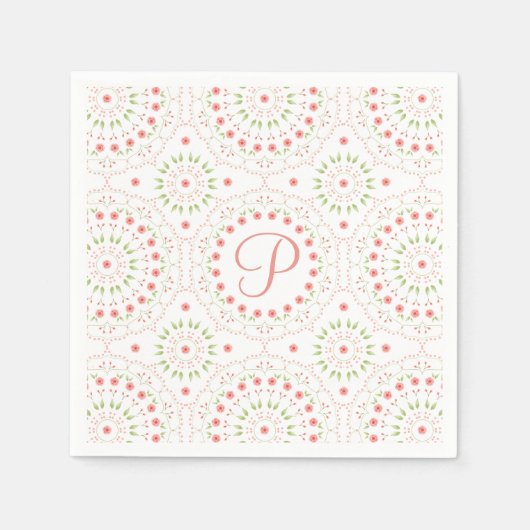 Peach Floral Paper Initial Napkin Serviette (Vorderseite)