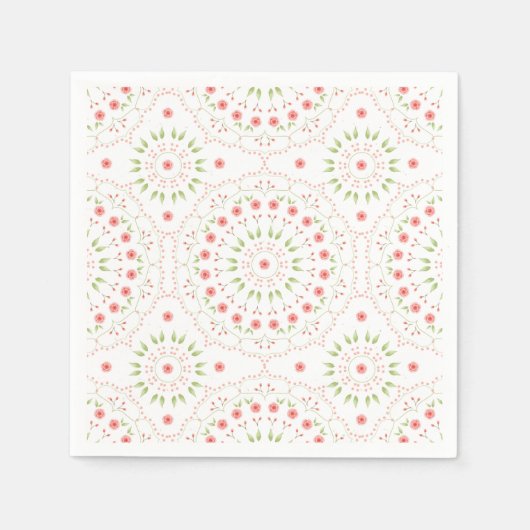 Peach Floral Paper Napkin Serviette (Vorderseite)