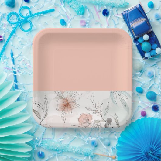 Peach floral Paper Plate Pappteller (Party)