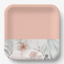 Peach floral Paper Plate