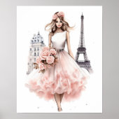 Peach Floral Paris Fashion Portrait Poster (Vorne)