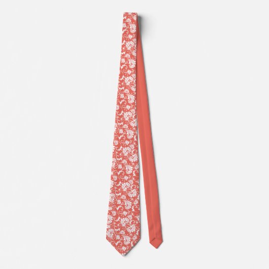Peach Floral Pattern Custom Necktie Krawatte (Vorderseite)