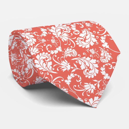 Peach Floral Pattern Custom Necktie Krawatte (Gerollt)