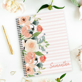 Peach Floral Personalisiert Notizblock
