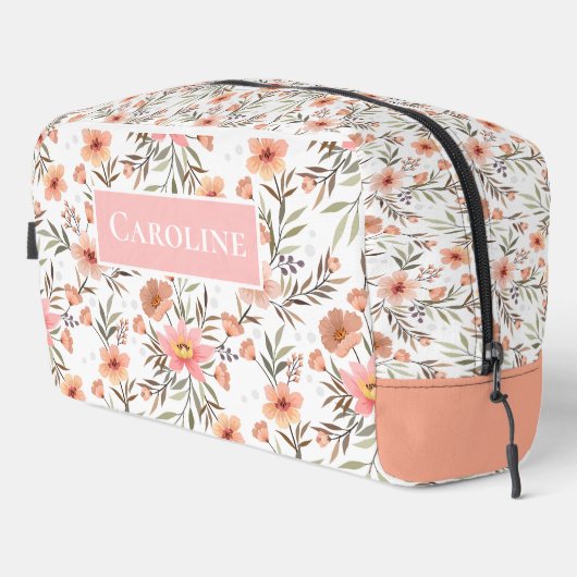 Peach Floral Personalized Cosmetic Bag Waschbeutel (Rechte Ecke)