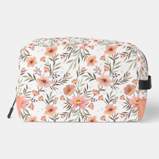 Peach Floral Personalized Cosmetic Bag Waschbeutel (Rückseite)