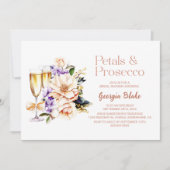Peach Floral Petals and Prosecco Brautparty Einladung (Vorderseite)