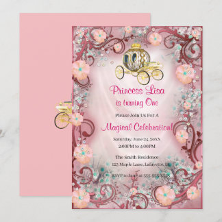 Peach Floral Princess Verzauberte 1. Geburtstag Einladung