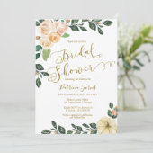 Peach Floral Pumpkin Fall Brautparty Einladung (Stehend Vorderseite)