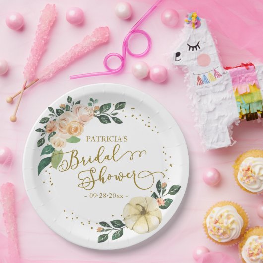 Peach Floral Pumpkin Fall Brautparty Pappteller (Party)