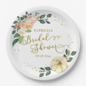 Peach Floral Pumpkin Fall Brautparty Pappteller (Vorderseite)