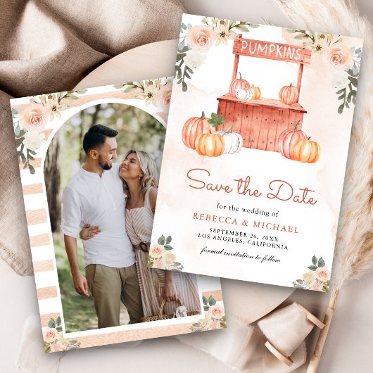 Peach Floral Pumpkin Market Foto Hochzeit Save The Date