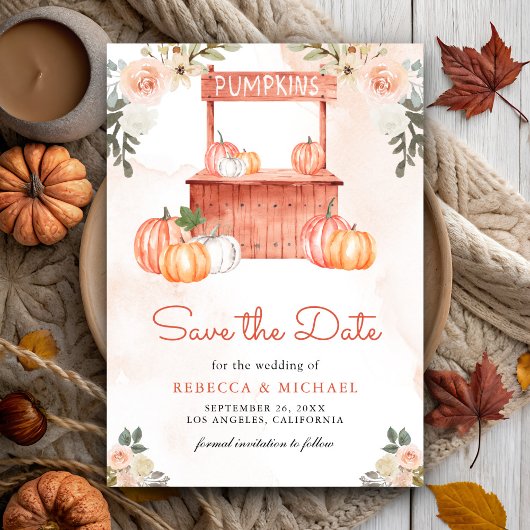 Peach Floral Pumpkin Market Foto Hochzeit Save The Date