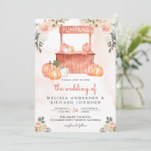 Peach Floral Pumpkin Market QR Code Hochzeit Einladung (Stehend Vorderseite)