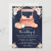 Peach Floral Pumpkin Market QR Code Navy Hochzeit Einladung (Vorderseite)