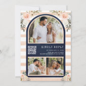Peach Floral Pumpkin Market QR Code Navy Hochzeit Einladung (Rückseite)
