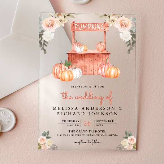 Peach Floral Pumpkin Market Wedding Acryleinladungen