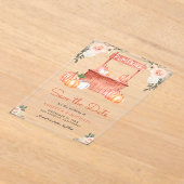 Peach Floral Pumpkin Markt Hochzeit Speichern Sie Acryleinladungen (Ablage )