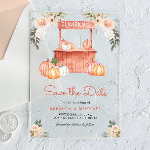 Peach Floral Pumpkin Markt Hochzeit Speichern Sie  Acryleinladungen