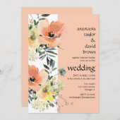 Peach Floral QR Code Hochzeitsempfehlung Einladung (Vorne/Hinten)