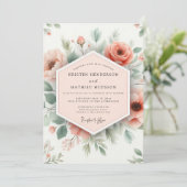 Peach Floral Romantic Wedding Einladung (Stehend Vorderseite)