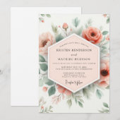 Peach Floral Romantic Wedding Einladung (Vorne/Hinten)