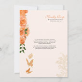 Peach Floral Rose Butterfly Quinceanera Einladung (Rückseite)