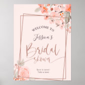 Peach floral Rose Gold Begrüßung Brautparty Poster (Vorne)