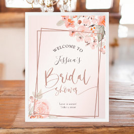 Peach floral Rose Gold Begrüßung Brautparty Poster