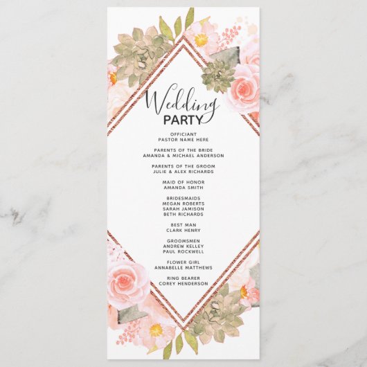 Peach Floral Rose Gold Wedding Zeremonie Programm (Rückseite)