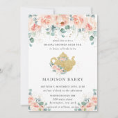 Peach Floral Rose Grüne Brautparty Tea Party Einladung (Vorderseite)