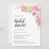 Peach Floral Rose Grünes Brautparty Einladung (Vorderseite)