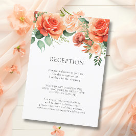 Peach Floral Rose Hochzeitsempfang Begleitkarte
