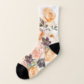 Peach Floral Rose Weiße Socken (Links - Außen)