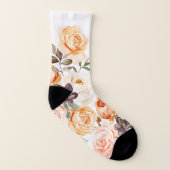 Peach Floral Rose Weiße Socken (Links - Innen)