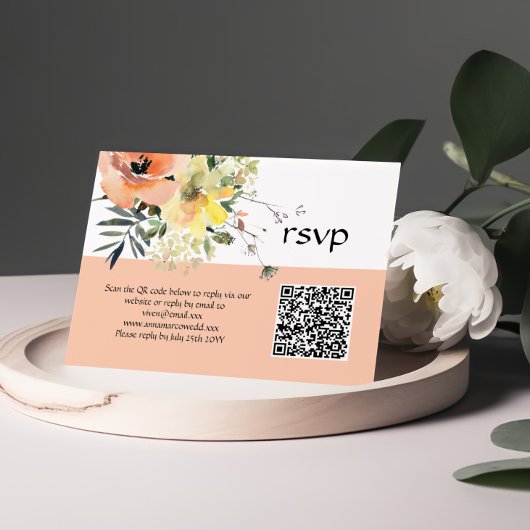 Peach floral RSVP Card Karte