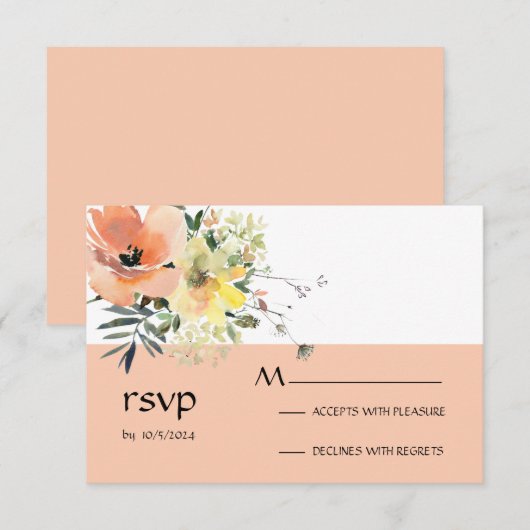 Peach floral RSVP Card Karte (Vorne/Hinten)